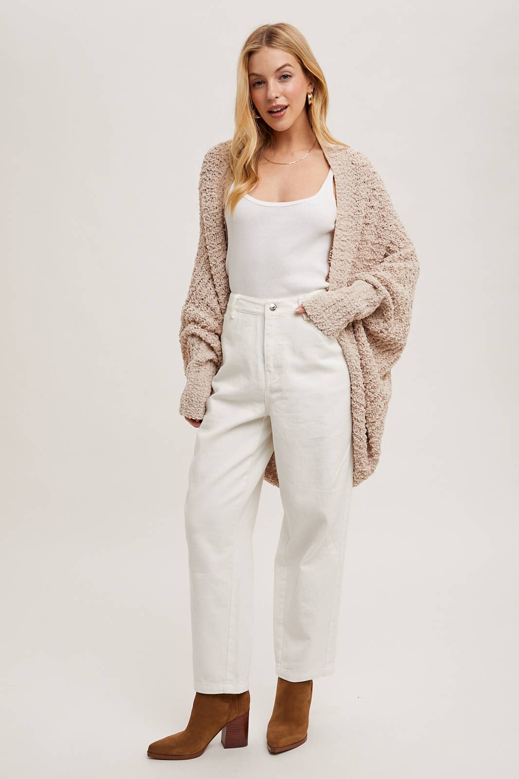 CHUNKY POPCORN KNIT SWEATER OPEN FRONT DOLMAN CARDIGAN