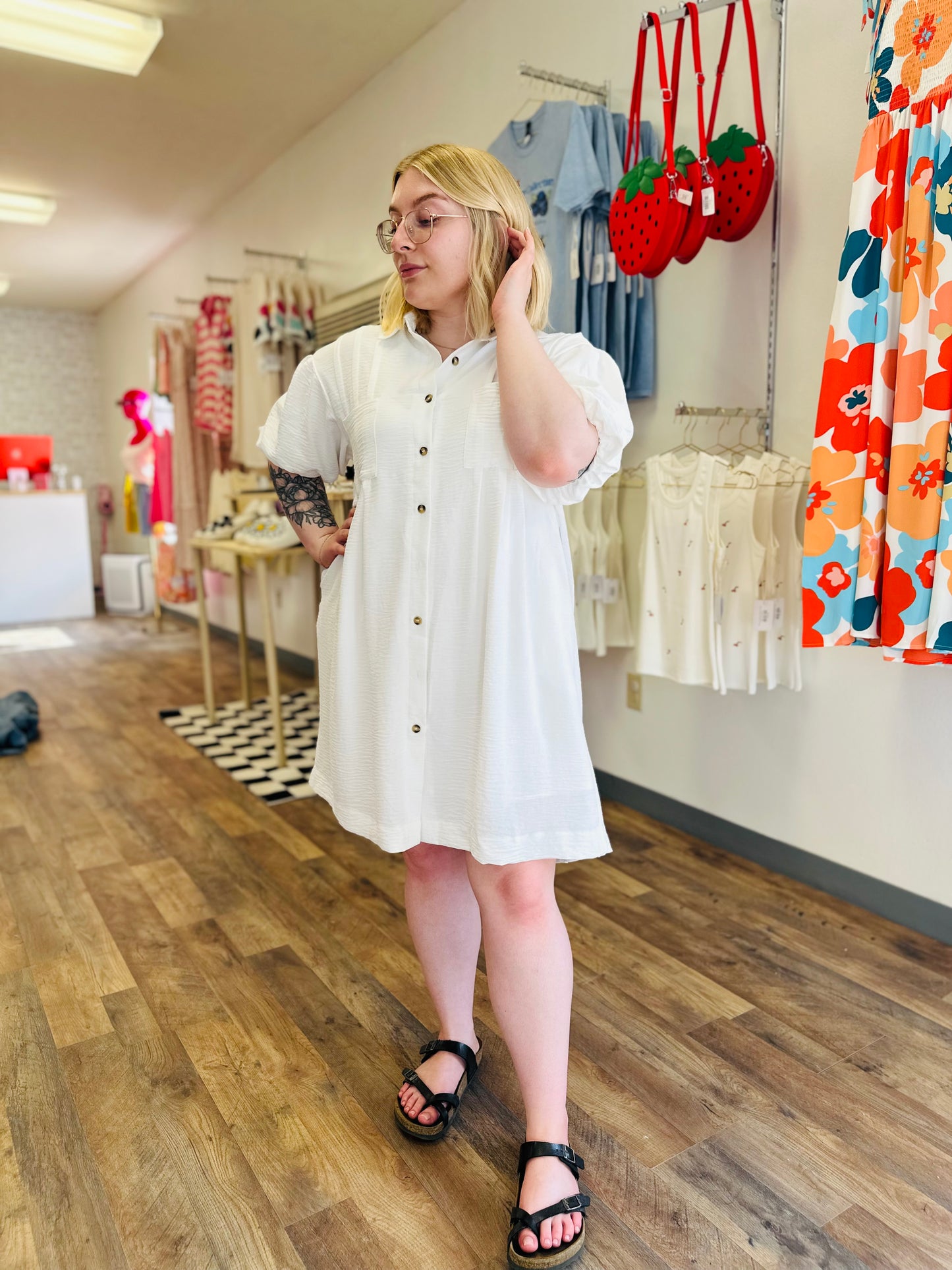 White Ruffle Sleeve Dress