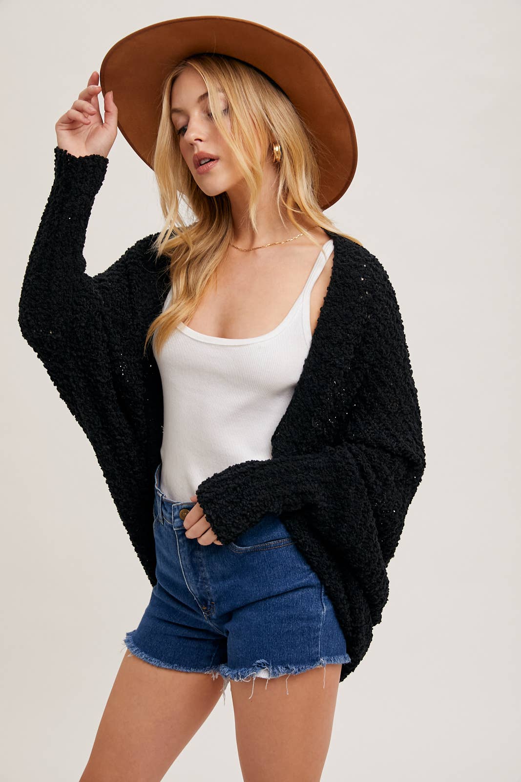 CHUNKY POPCORN KNIT SWEATER OPEN FRONT DOLMAN CARDIGAN