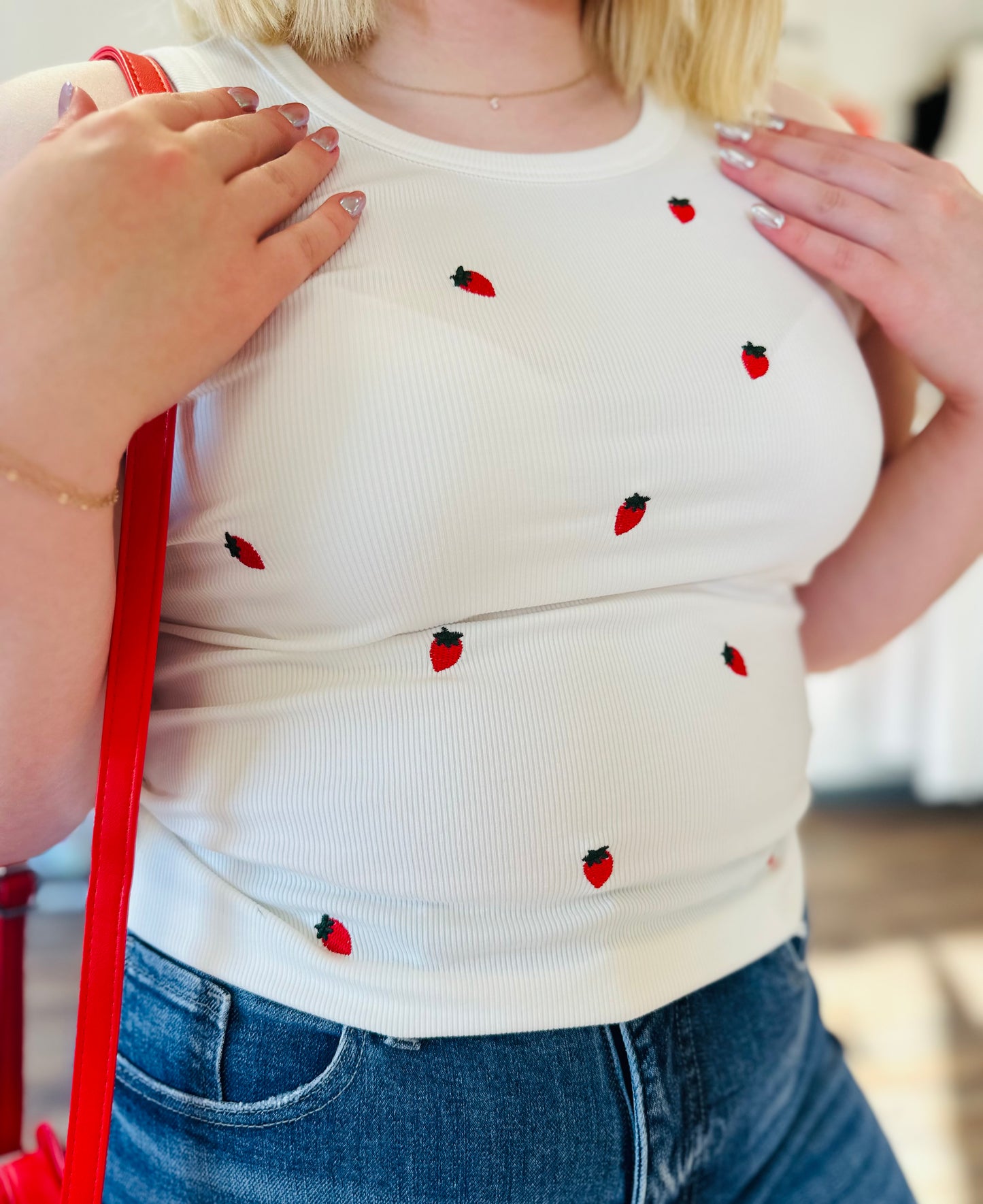 Embroidered strawberry tank