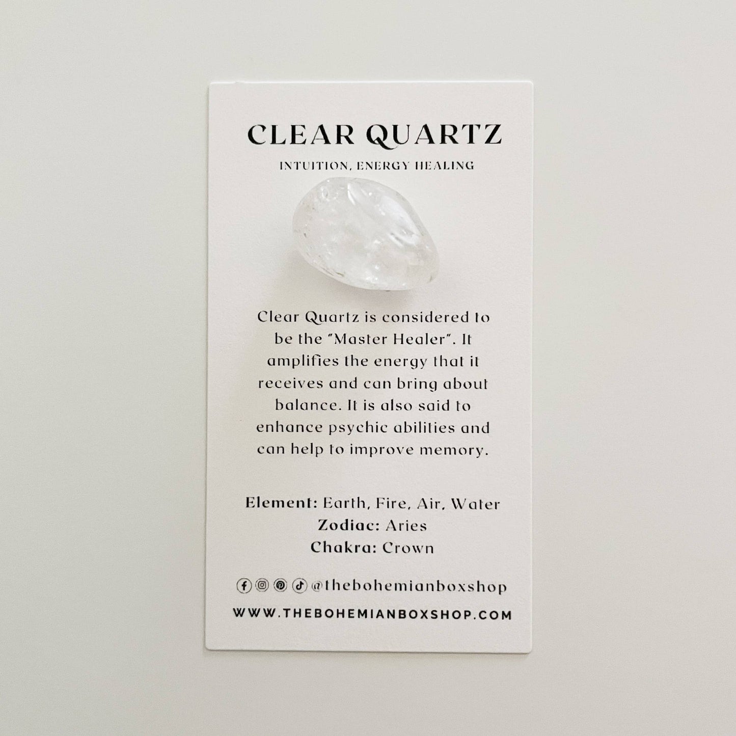 Pocket Clear Quartz Tumbled Crystal with Information Card