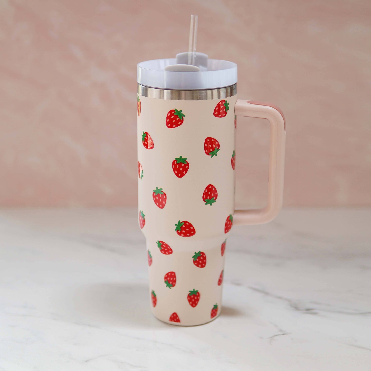 Strawberry Stainless Steel 40 oz Tumbler with Handle