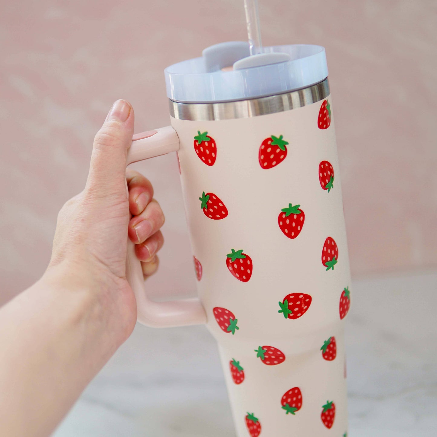 Strawberry Stainless Steel 40 oz Tumbler with Handle