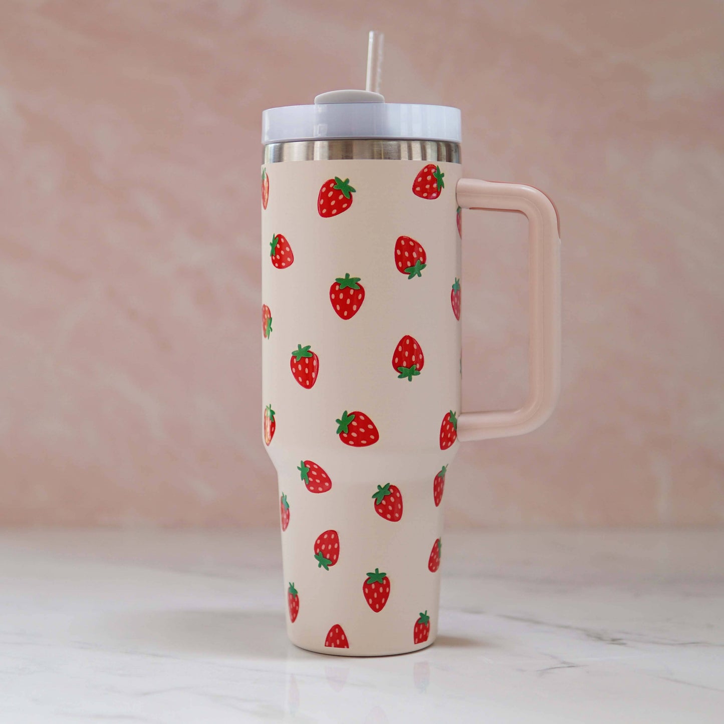 Strawberry Stainless Steel 40 oz Tumbler with Handle