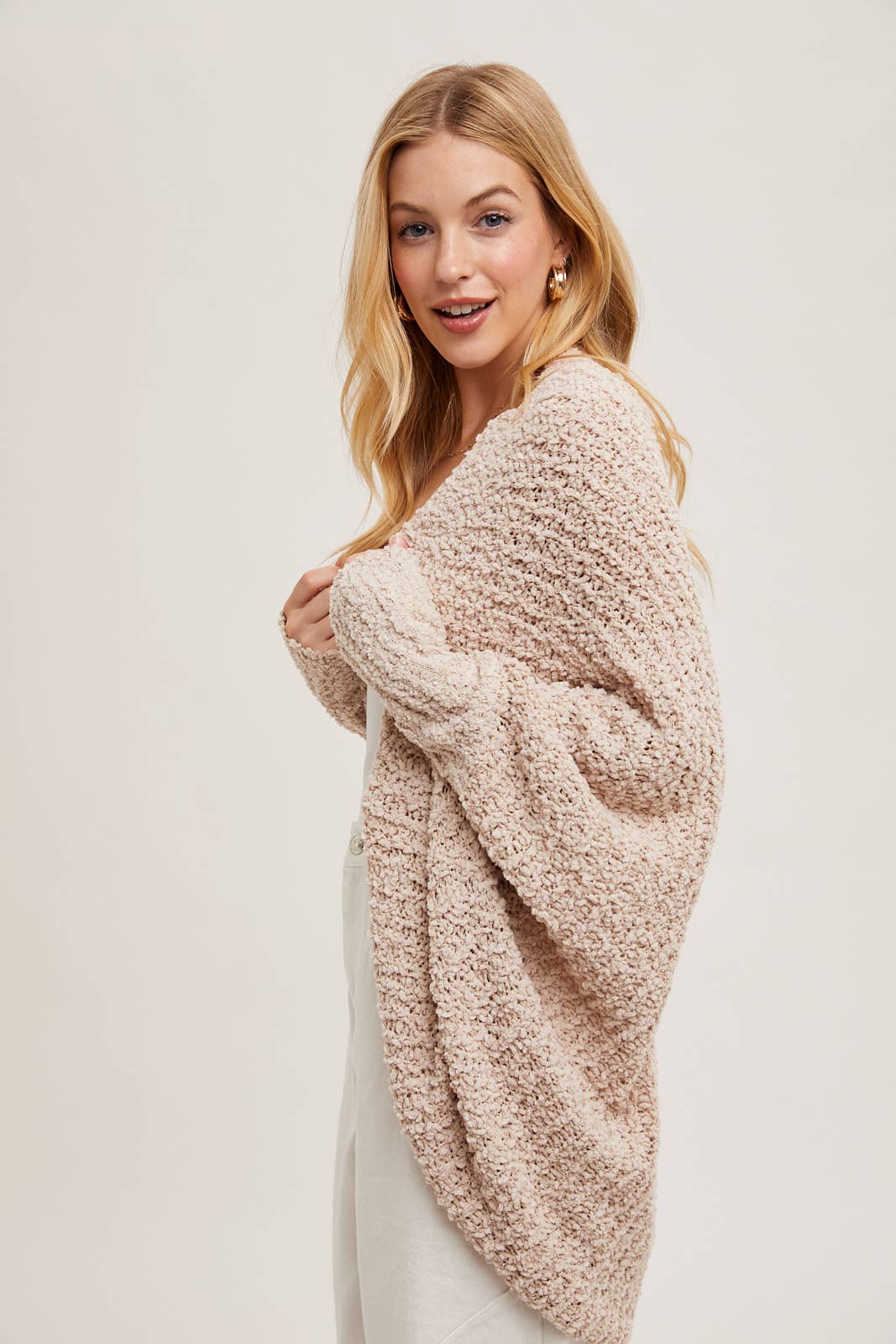 CHUNKY POPCORN KNIT SWEATER OPEN FRONT DOLMAN CARDIGAN