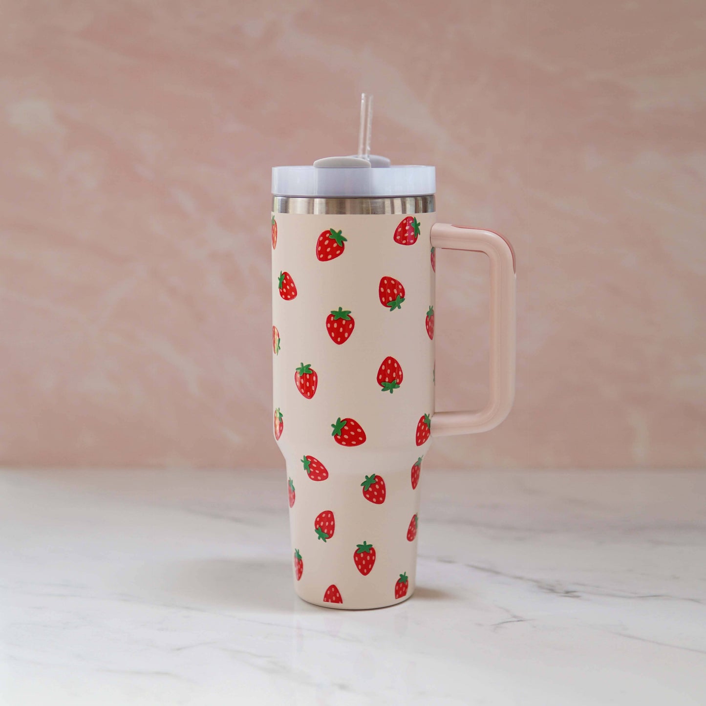 Strawberry Stainless Steel 40 oz Tumbler with Handle