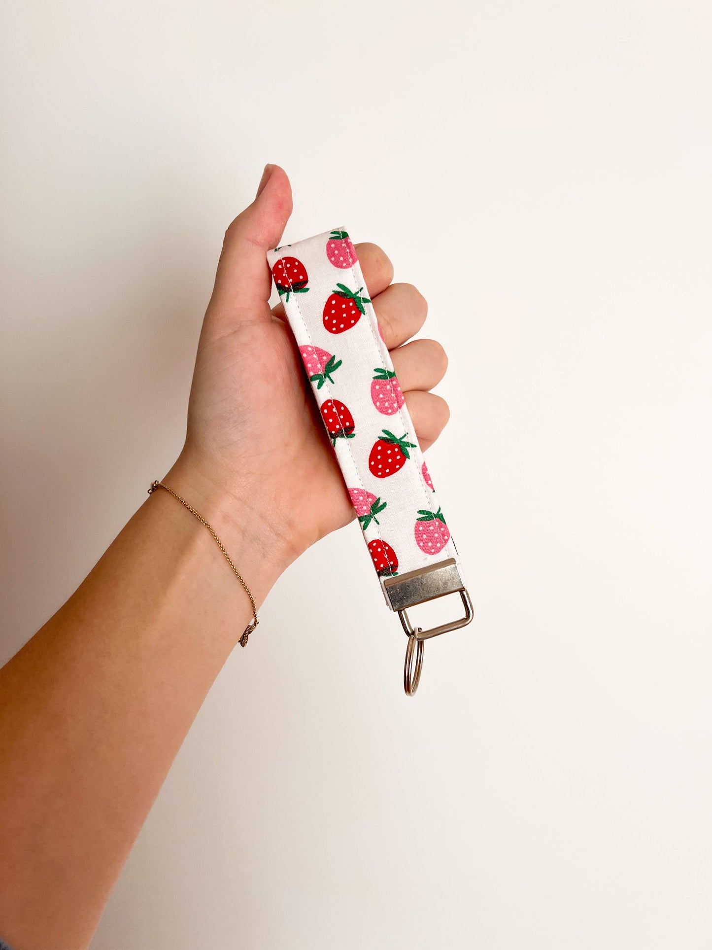 Pink & Red Strawberry Wristlet Keychain