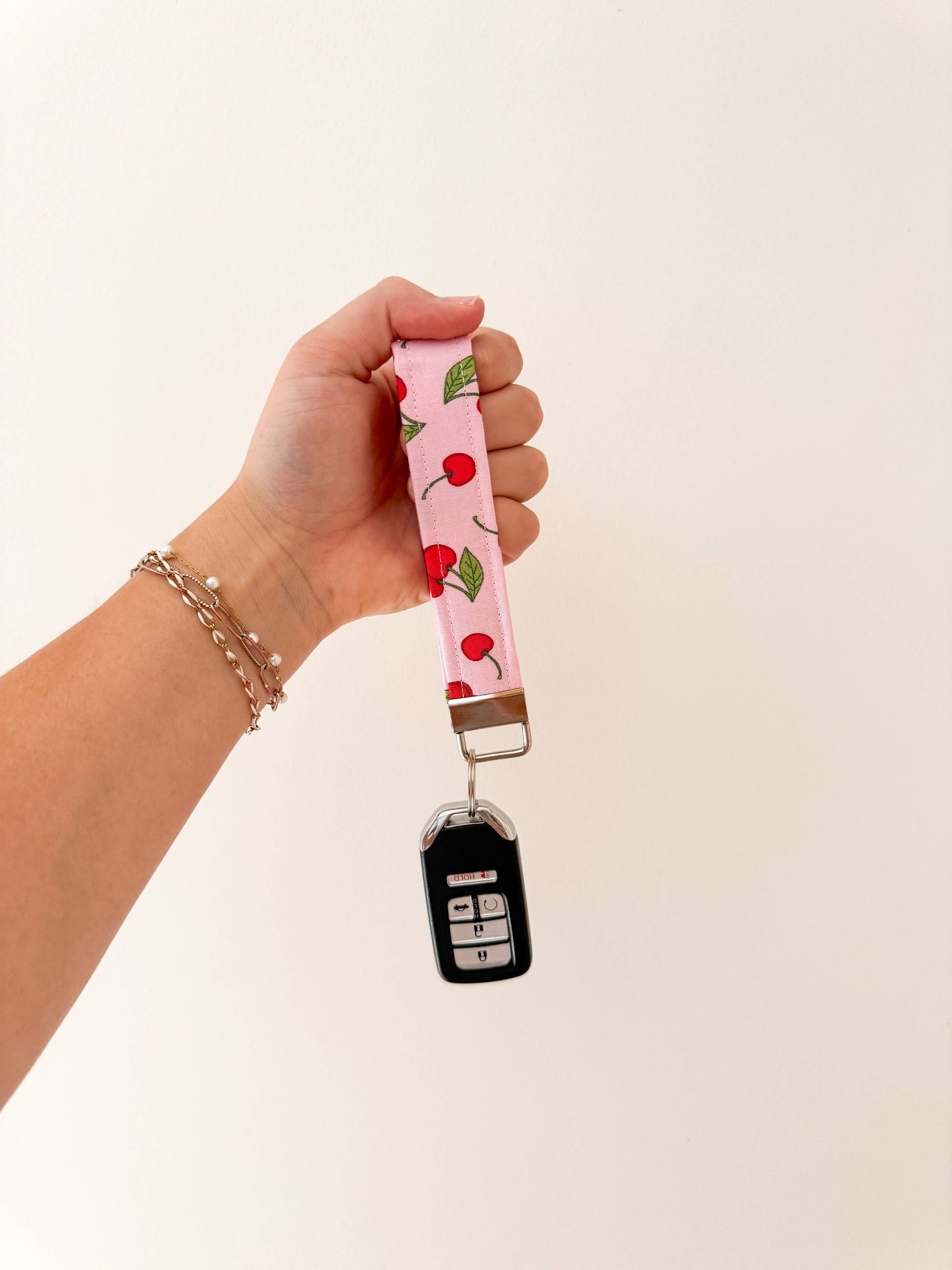 Pink Cherries Keychain Wristlet