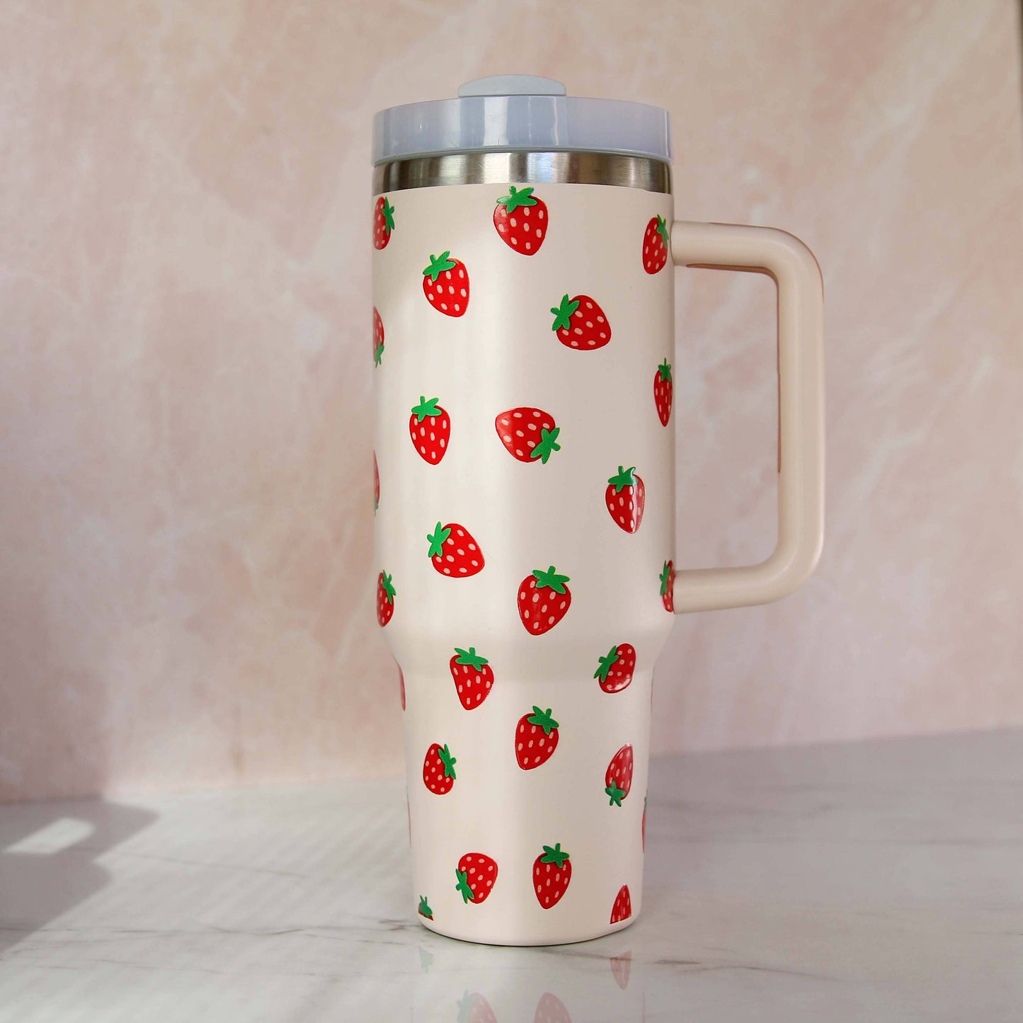 Strawberry Stainless Steel 40 oz Tumbler with Handle