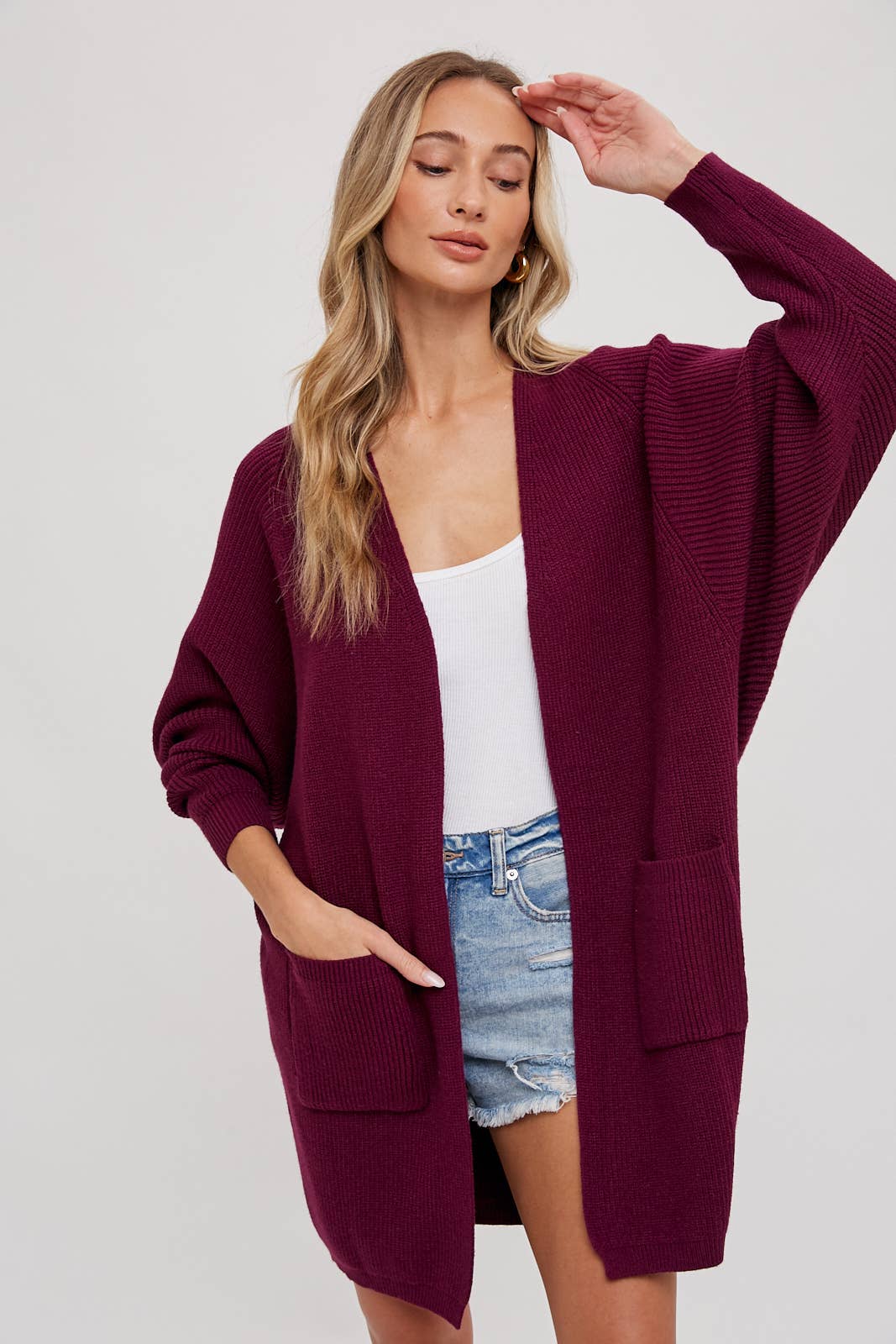 OPEN FRONT BATWING SLEEVE CARDIGAN