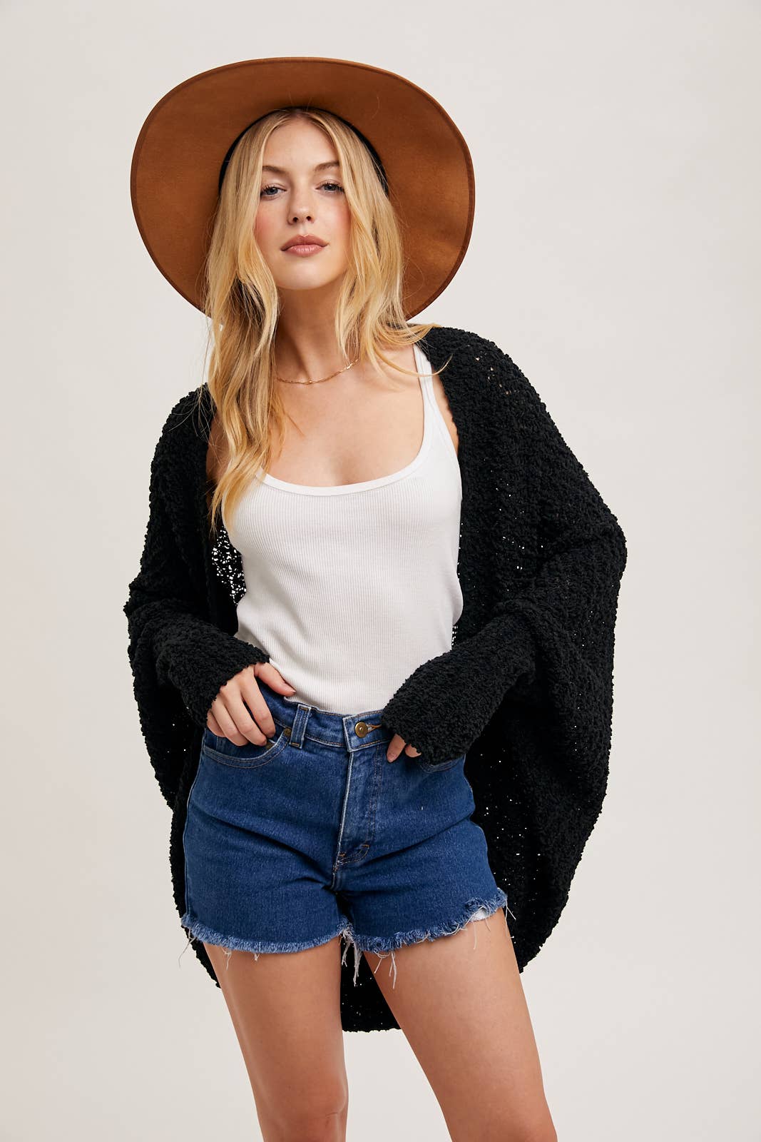 CHUNKY POPCORN KNIT SWEATER OPEN FRONT DOLMAN CARDIGAN