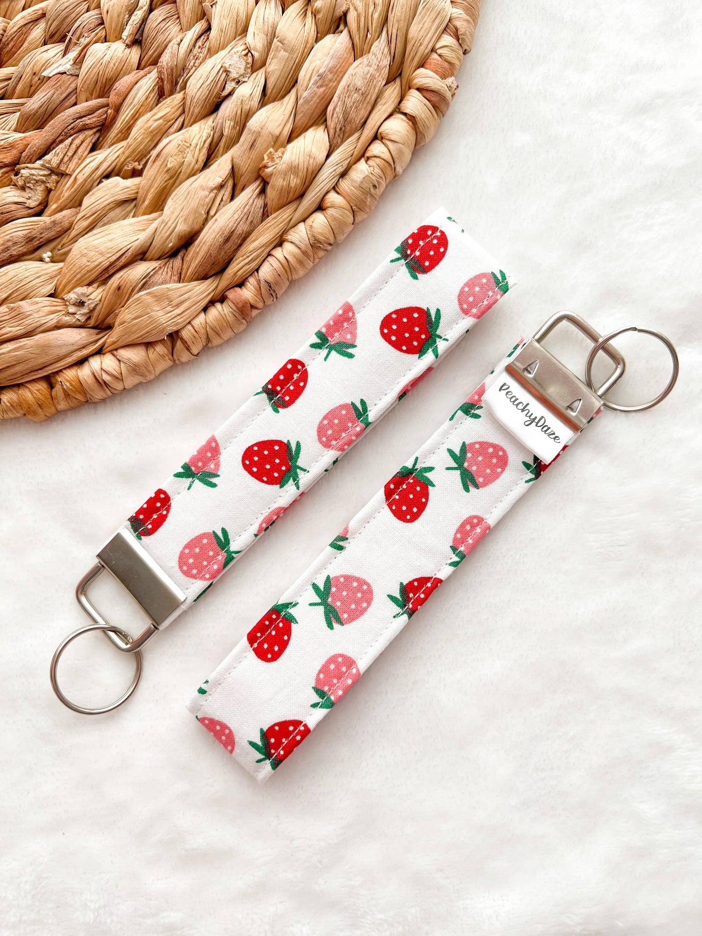 Pink & Red Strawberry Wristlet Keychain