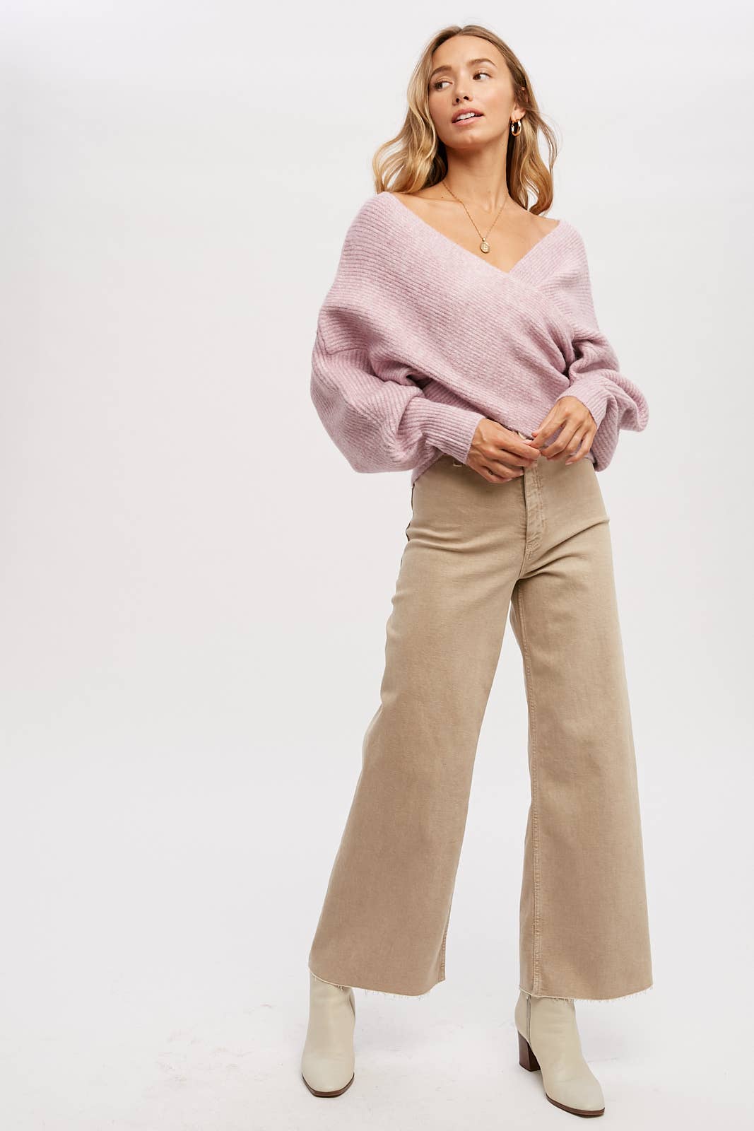 CROSSOVER RIBBED PULLOVER