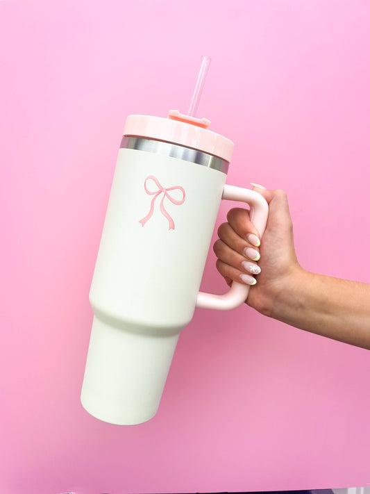 Cream & Pink Bow 40oz Tumbler