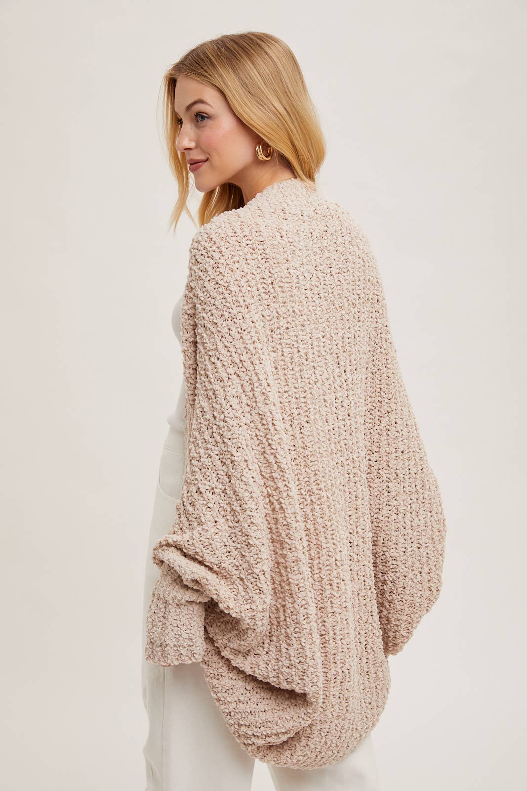 CHUNKY POPCORN KNIT SWEATER OPEN FRONT DOLMAN CARDIGAN