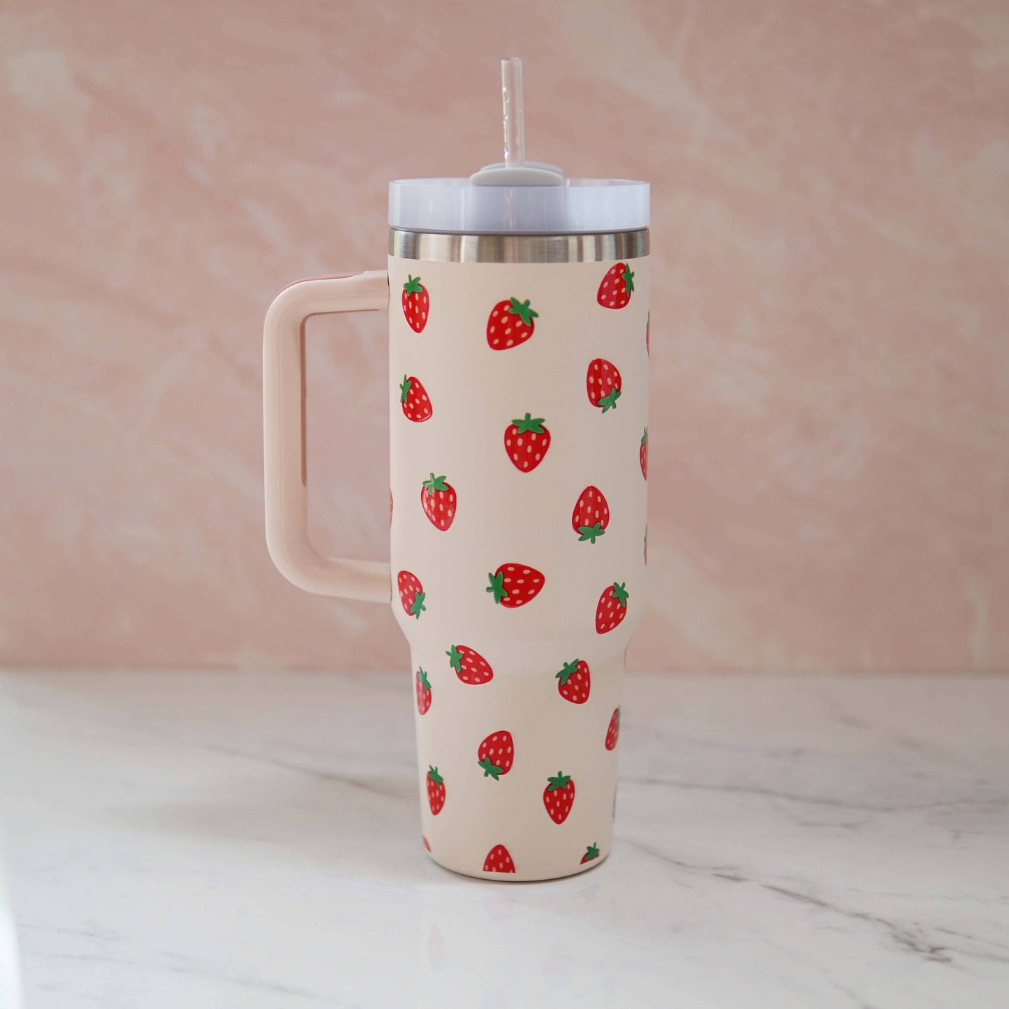 Strawberry Stainless Steel 40 oz Tumbler with Handle