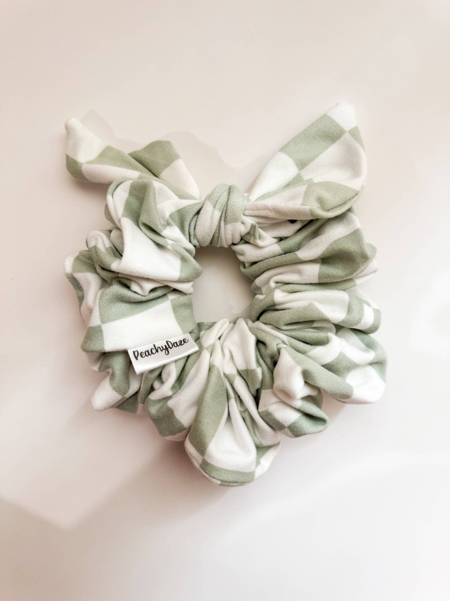 Green Checkered Bow Scrunchie