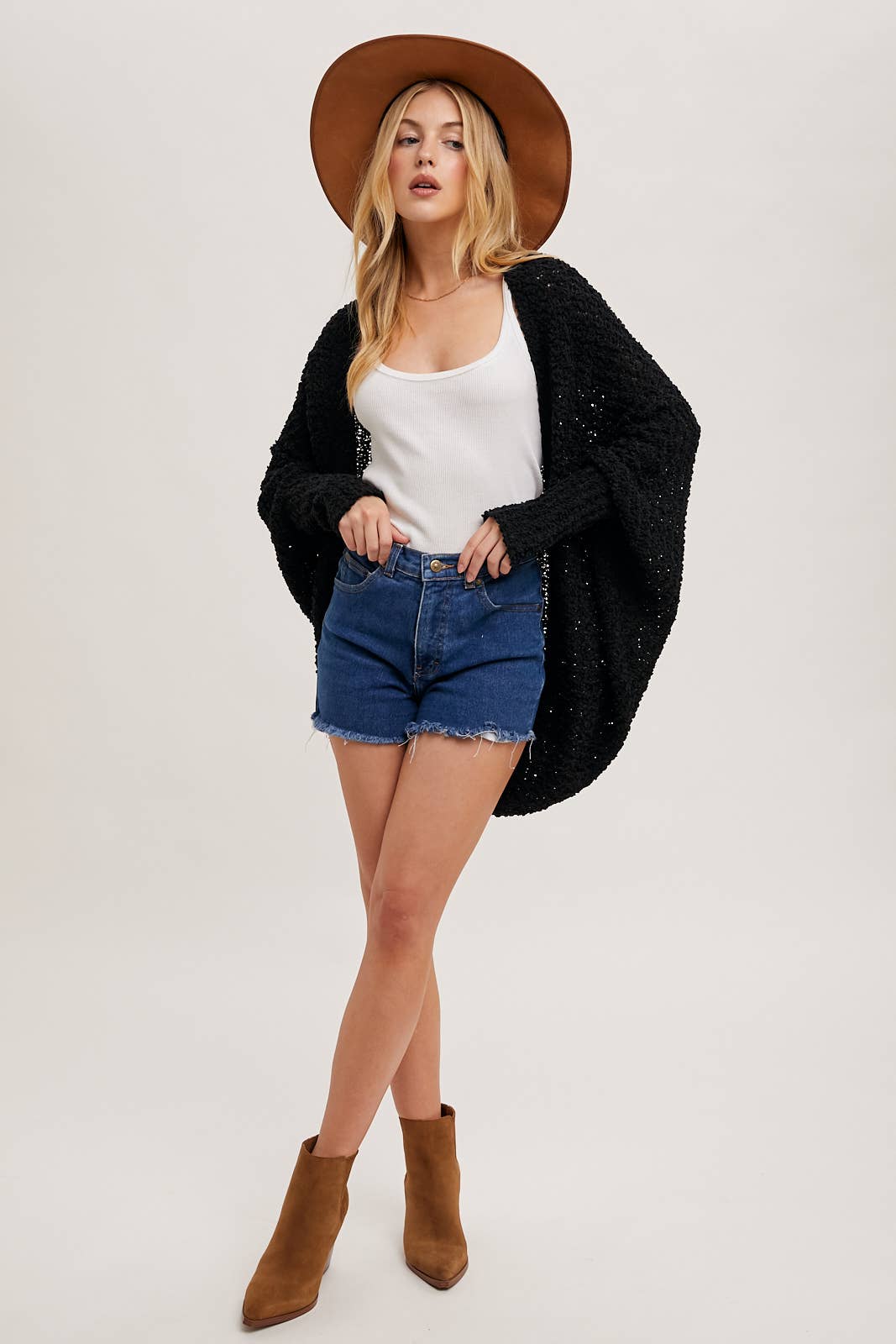 CHUNKY POPCORN KNIT SWEATER OPEN FRONT DOLMAN CARDIGAN