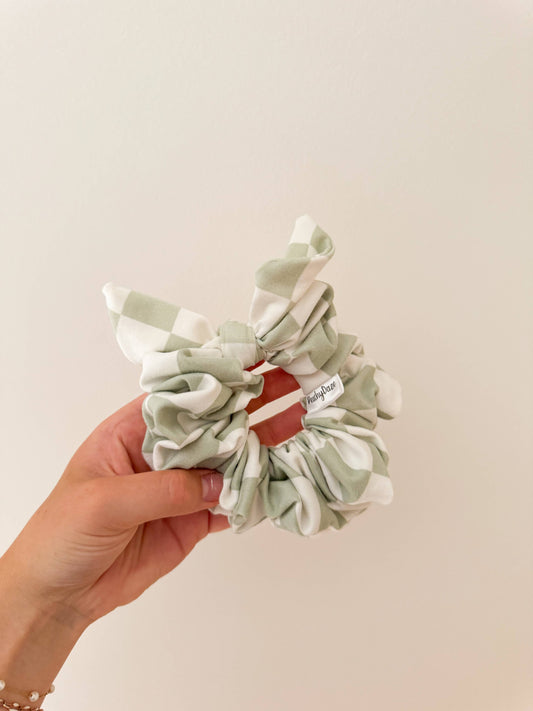 Green Checkered Bow Scrunchie