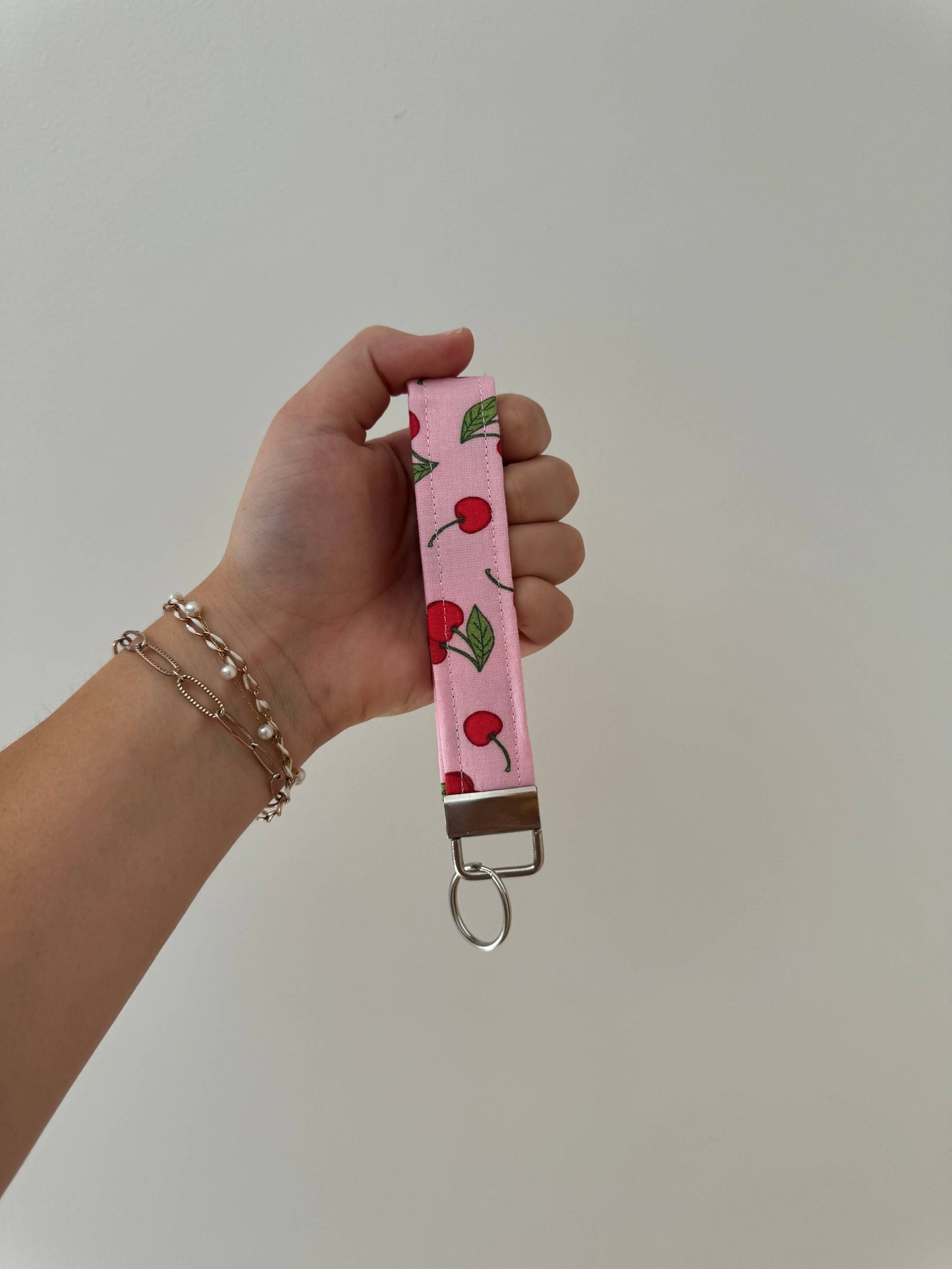 Pink Cherries Keychain Wristlet